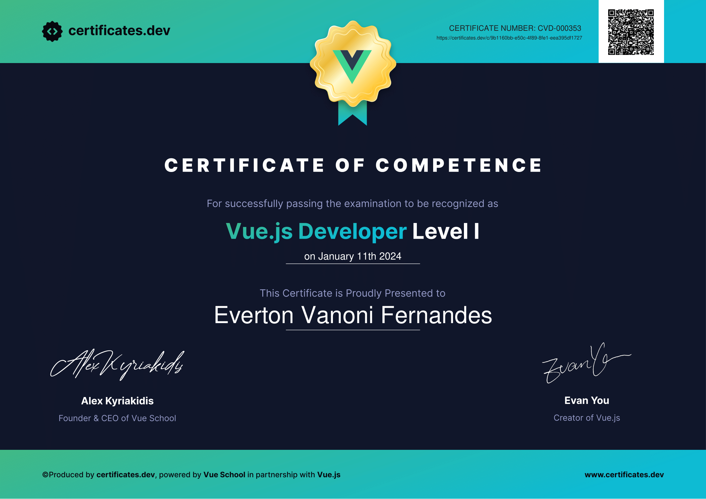 certificates.dev - Official Certified Vue Developer